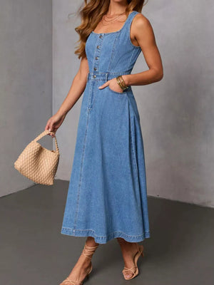 Blue midi dress with midi and button-front