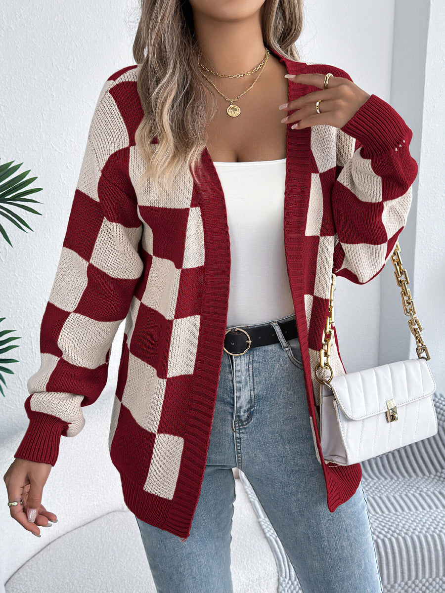 cardigan in Burgundy with stretchy and hip-length