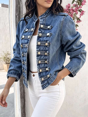 vintage-inspired denim jacket in Brown with collared
