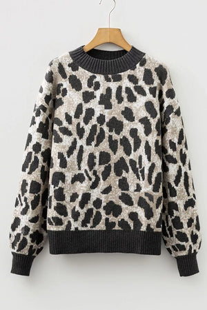 pullover sweater featuring leopard-print in Black with 70% polyester, 20% acrylic, 10% polyamide Care instructions: Machine
