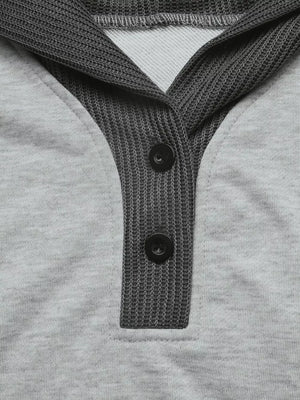 light grey pullover hoodie with stretch and long sleeve