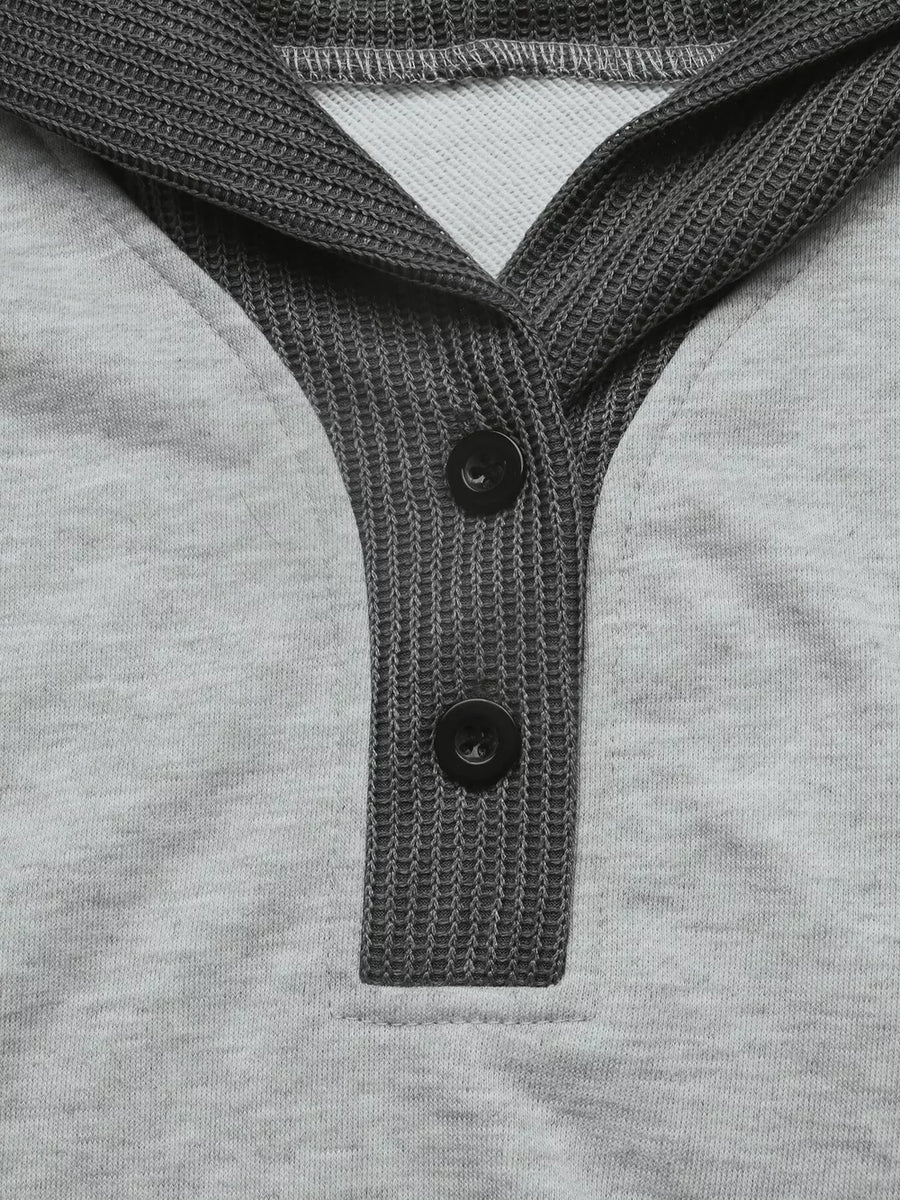 light grey pullover hoodie with stretch and long sleeve