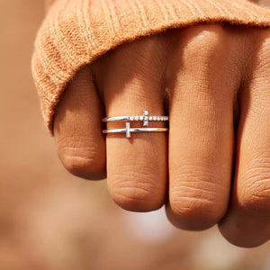 Double Band Cross Ring 18k Gold-plated Zircon in silver with double band