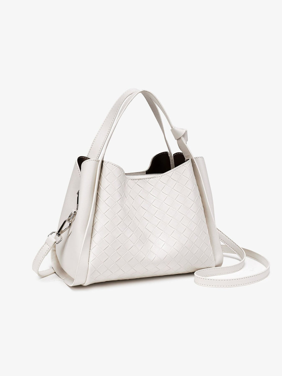 crossbody bag featuring woven in White with PU Leather Imported Size & texture