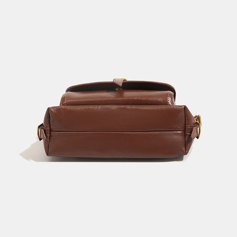 Vintage PU Leather Shoulder Bag With Buckle in dark brown