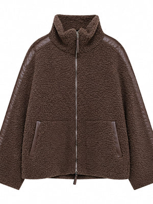 Off White-Ribbed sherpa jacket with pocketed and long sleeve