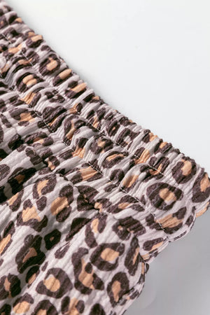 Leopard print ribbed loungewear set with drawstring detail