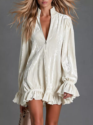 mini dress in ivory featuring ruffled and relaxed fit