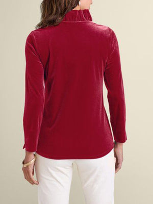 blouse in Blue with ruffled and hip-length