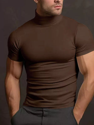 Khaki Men's Plus Size Short Sleeve Turtleneck T-shirt