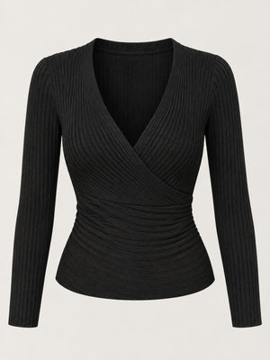 Polyester content is at least 90% and less than 95% wrap top in Burgundy with fitted silhouette