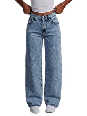 wide-leg jeans in Dusty Blue with pocketed and full-length
