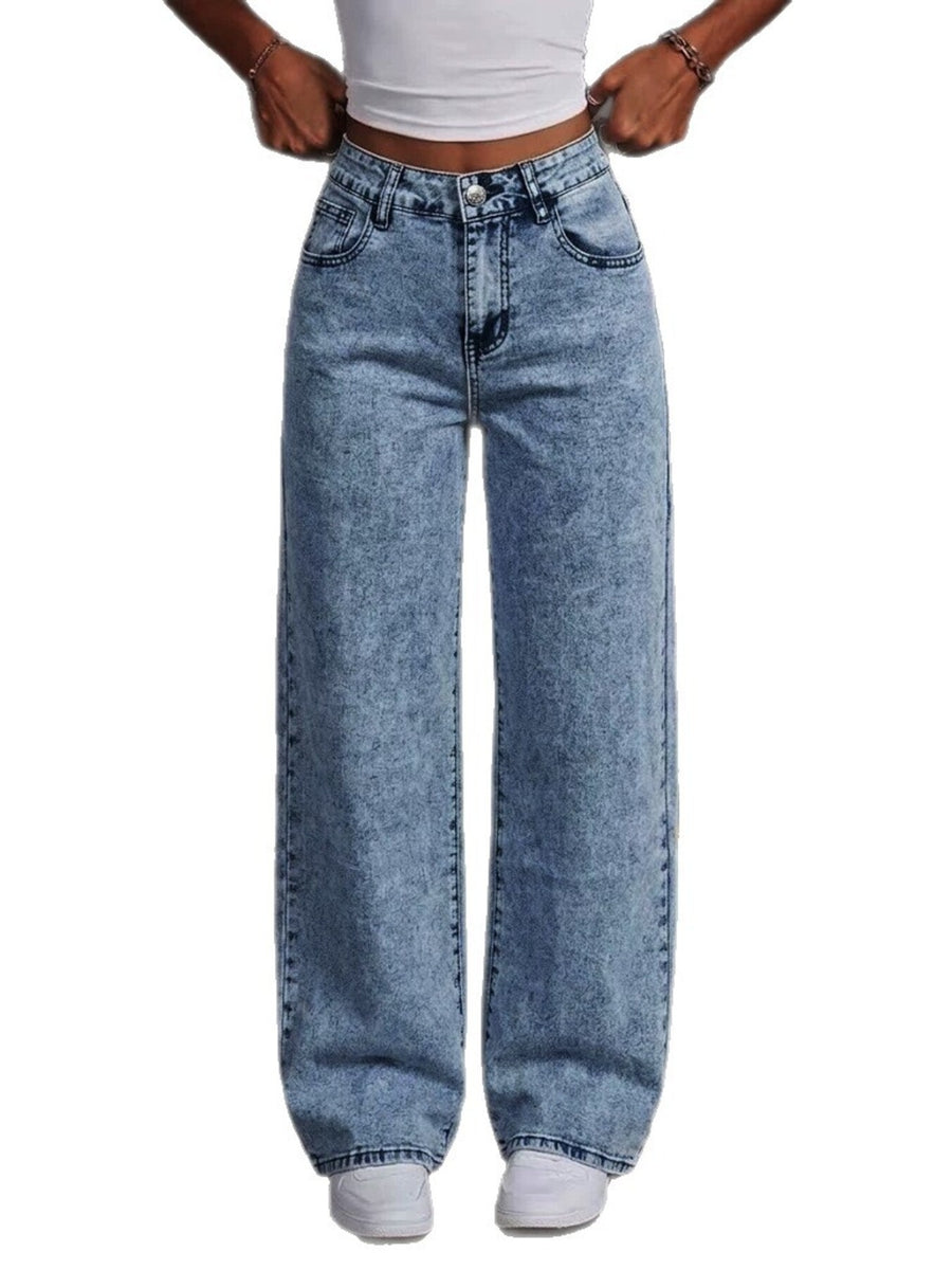 wide-leg jeans in Dusty Blue with pocketed and full-length