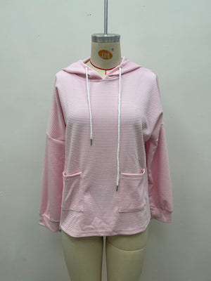 pullover hoodie in White with waffle knit and waffle-knit