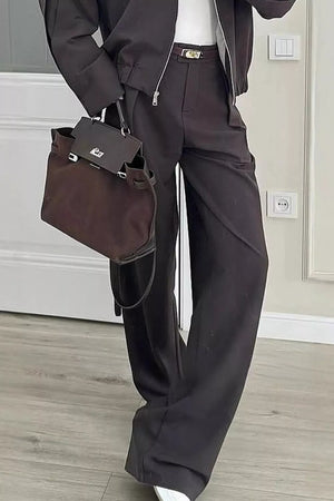 Zip-up Jacket And Wide-leg Pants Set in Dark Gray