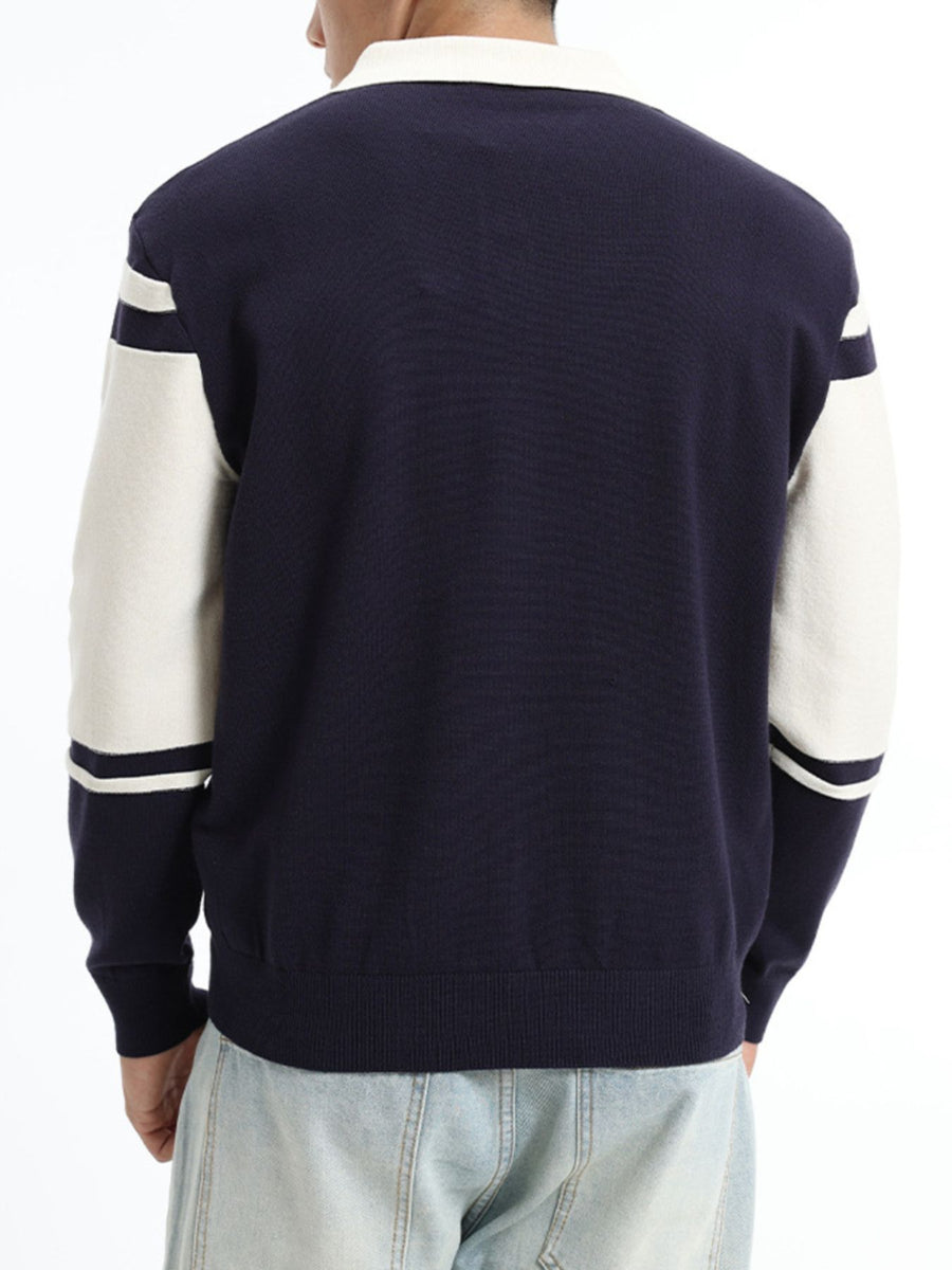 pullover sweater in Royal Blue with color-block, striped and plus-size