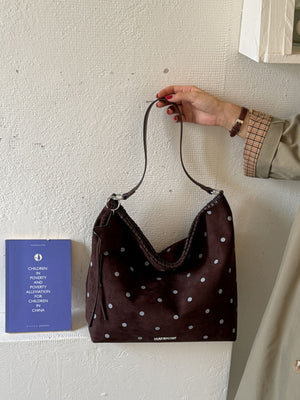 handbag featuring polka dot in Brown with PU Leather Imported Size & texture