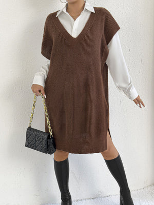 Black sweater vest with ribbed and sleeveless