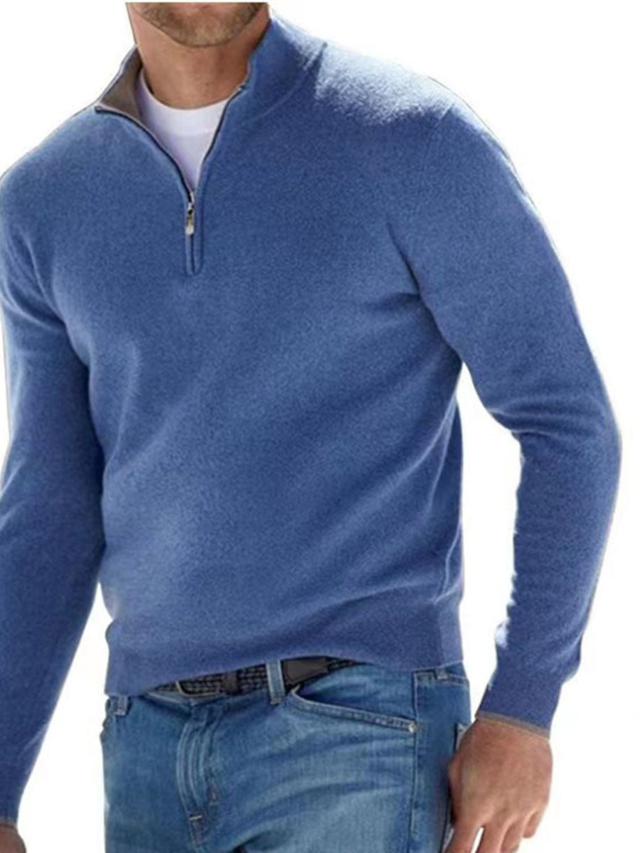 Men's Quarter-Zip Long Sleeve Sweater Plus Size in Royal Blue with lightweight