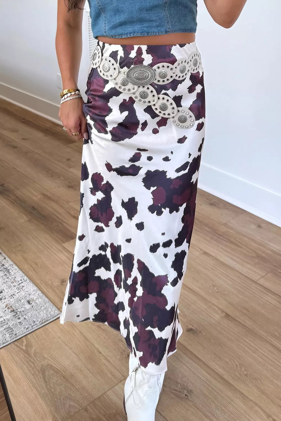 97% polyester, 3% elastane Care instructions: Machine wash cold midi skirt in Coffee Brown with A-line silhouette