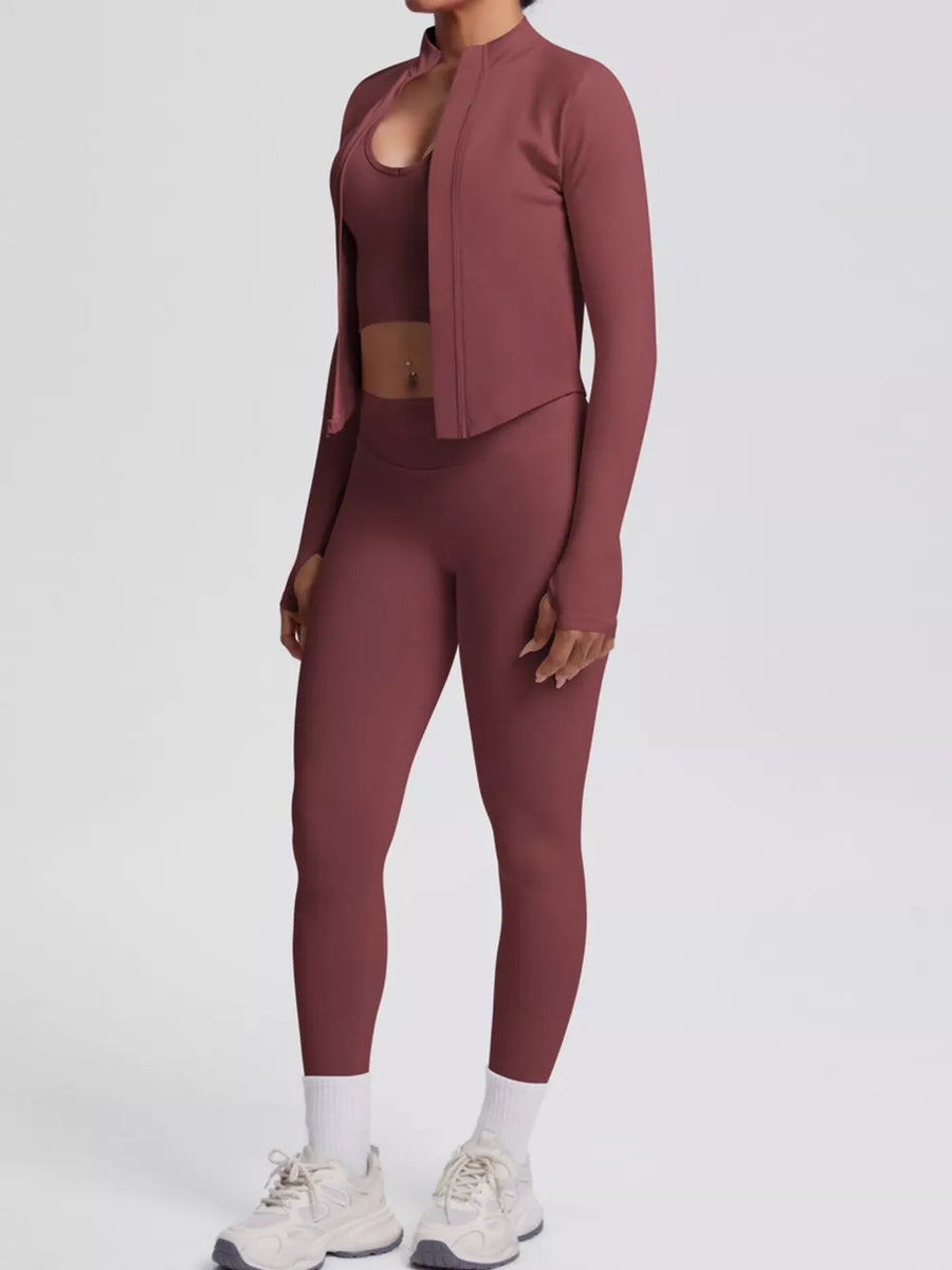 Moss active set with cropped and zip-front