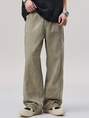 wide-leg pants in olive green featuring loose-fit and loose fit