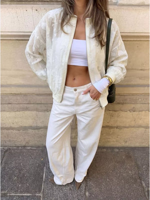 bomber jacket in Apricot with jacquard and zipper