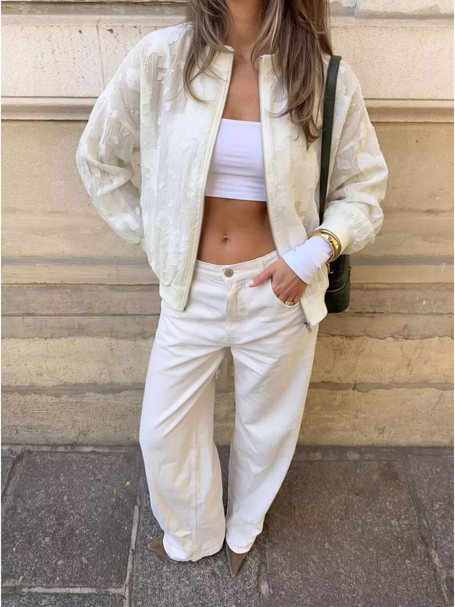 bomber jacket in Apricot with jacquard and zipper
