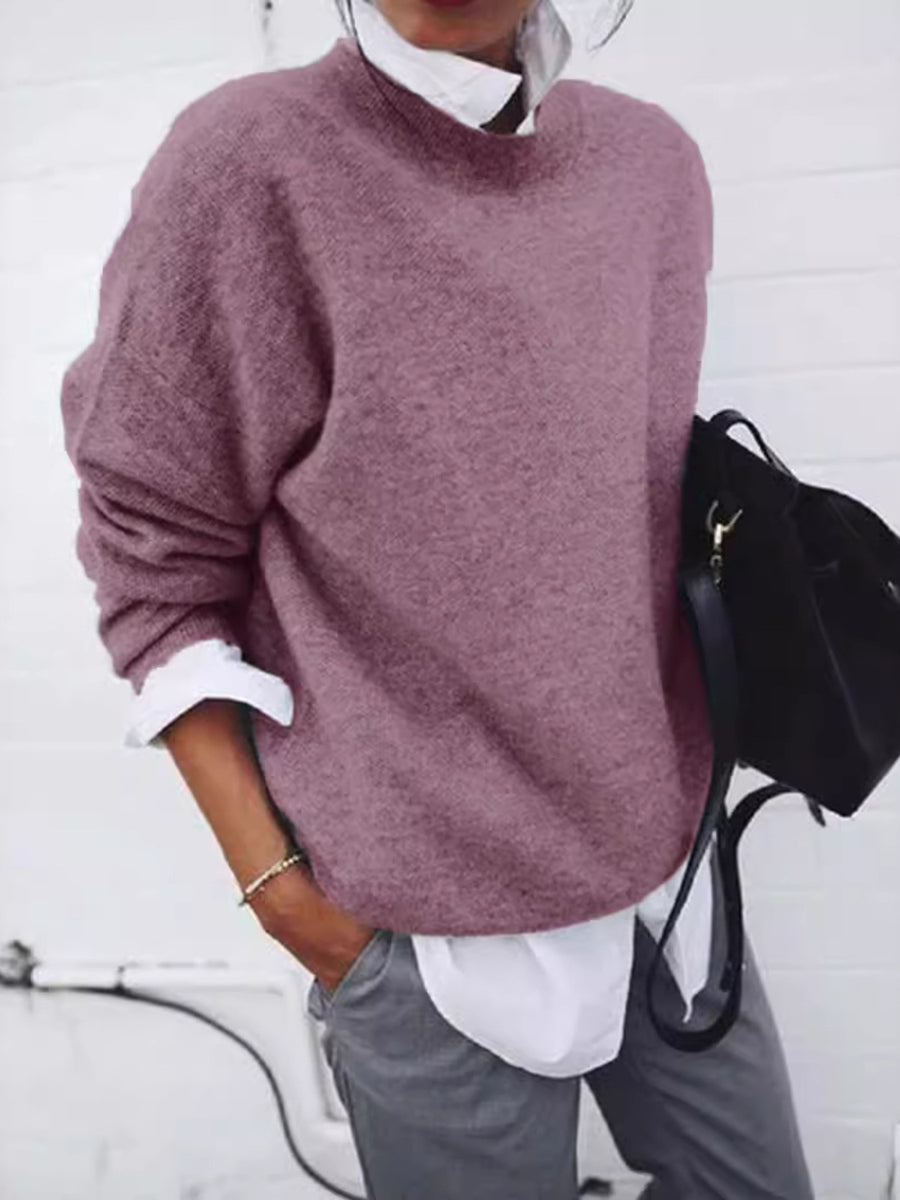 light gray pullover sweater with plus-size and long sleeve