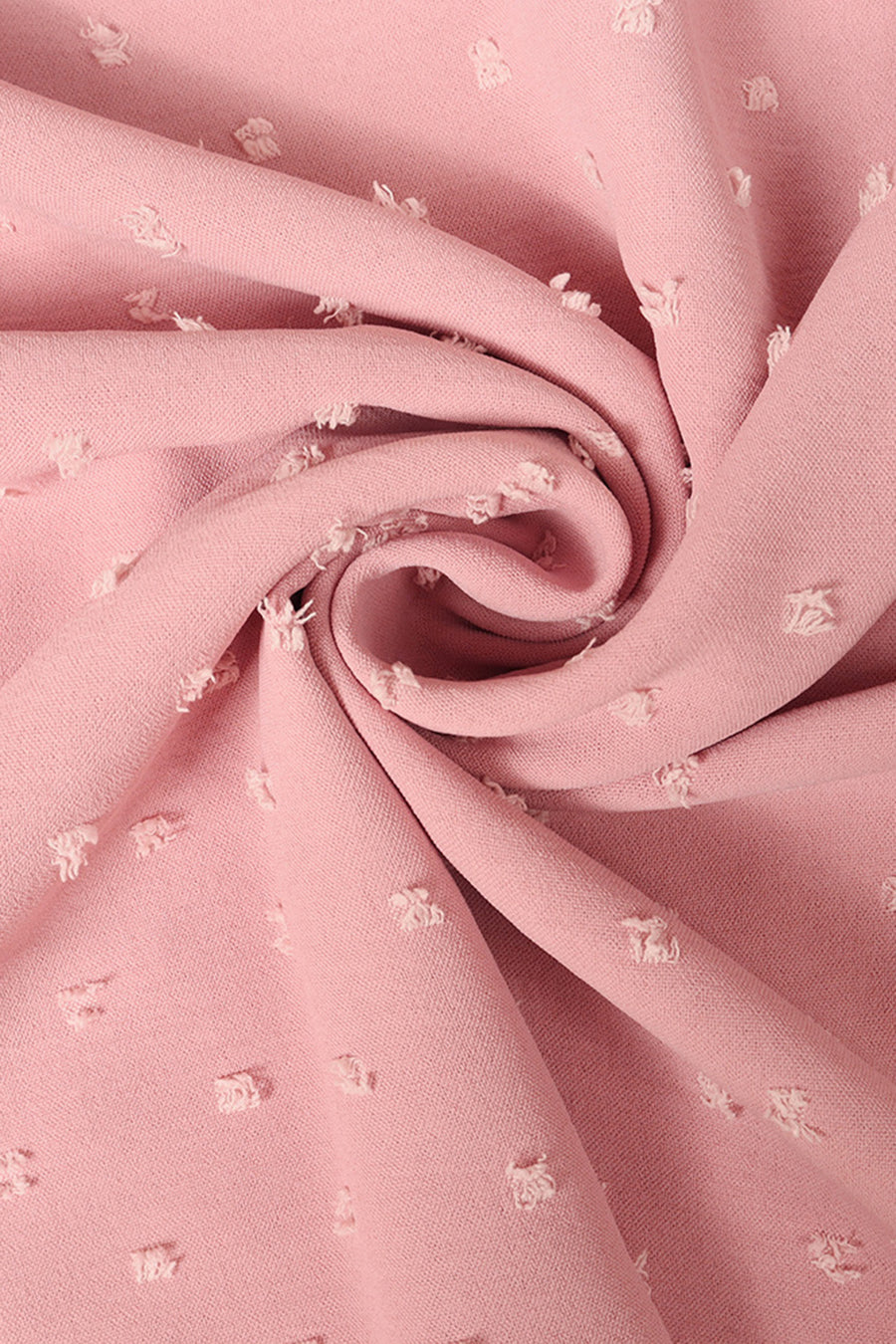 Dusty Pink Swiss dot blouse with tiered sleeves.
