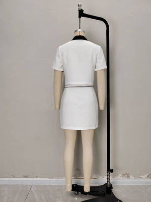classic two-piece set in black with collared