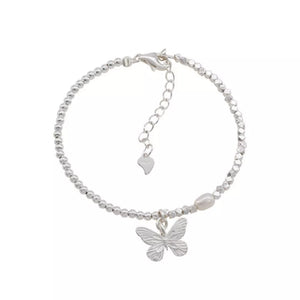 bracelet in Silver with butterfly motif and butterfly charm