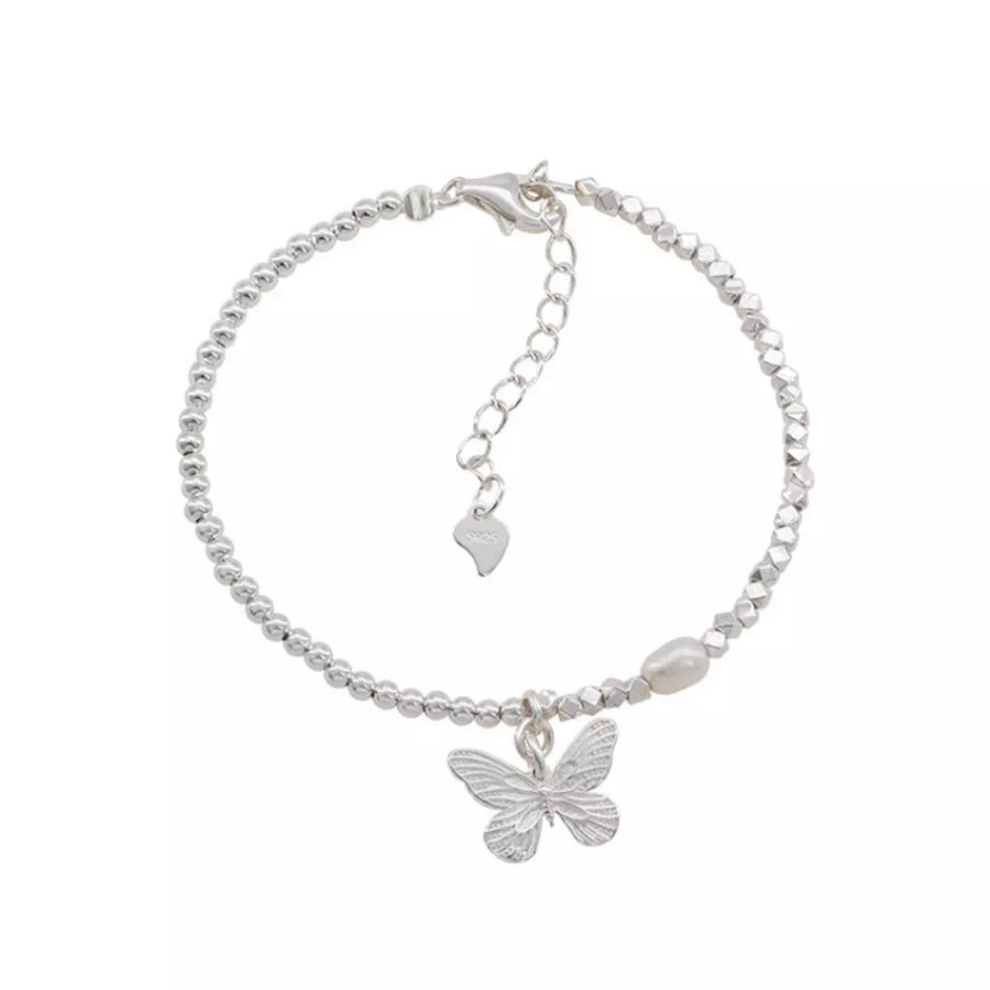 bracelet in Silver with butterfly motif and butterfly charm
