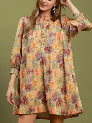 lavender A-line dress featuring pocketed and floral