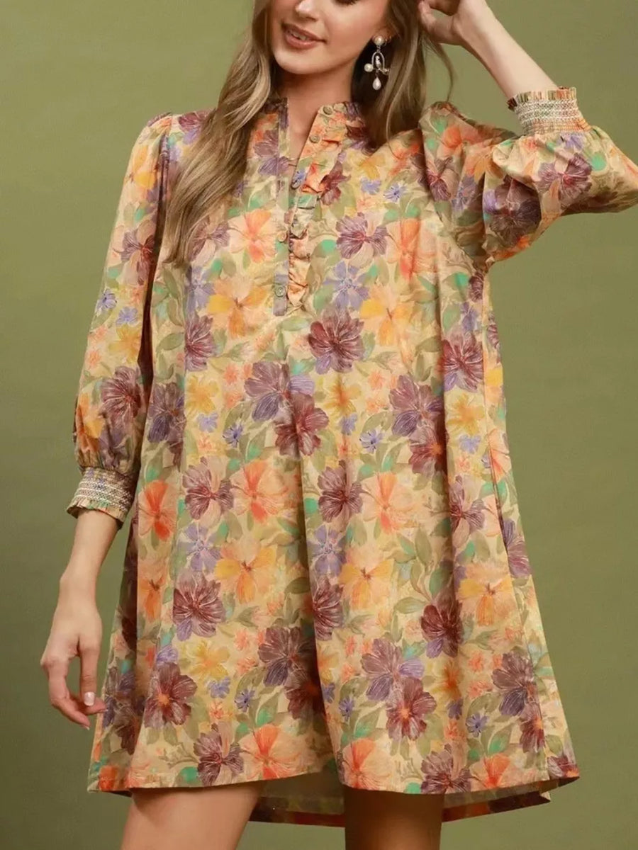 lavender A-line dress featuring pocketed and floral