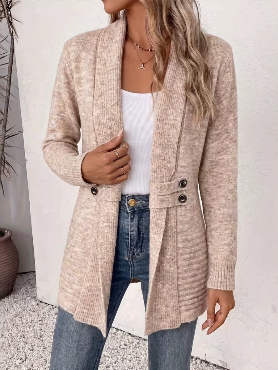 cream cardigan with stretch and long sleeve