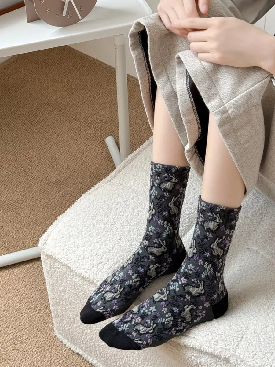 charcoal socks with floral and animal-print and N/A