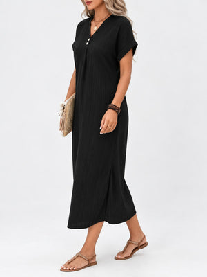Green midi dress with ribbed and short sleeve