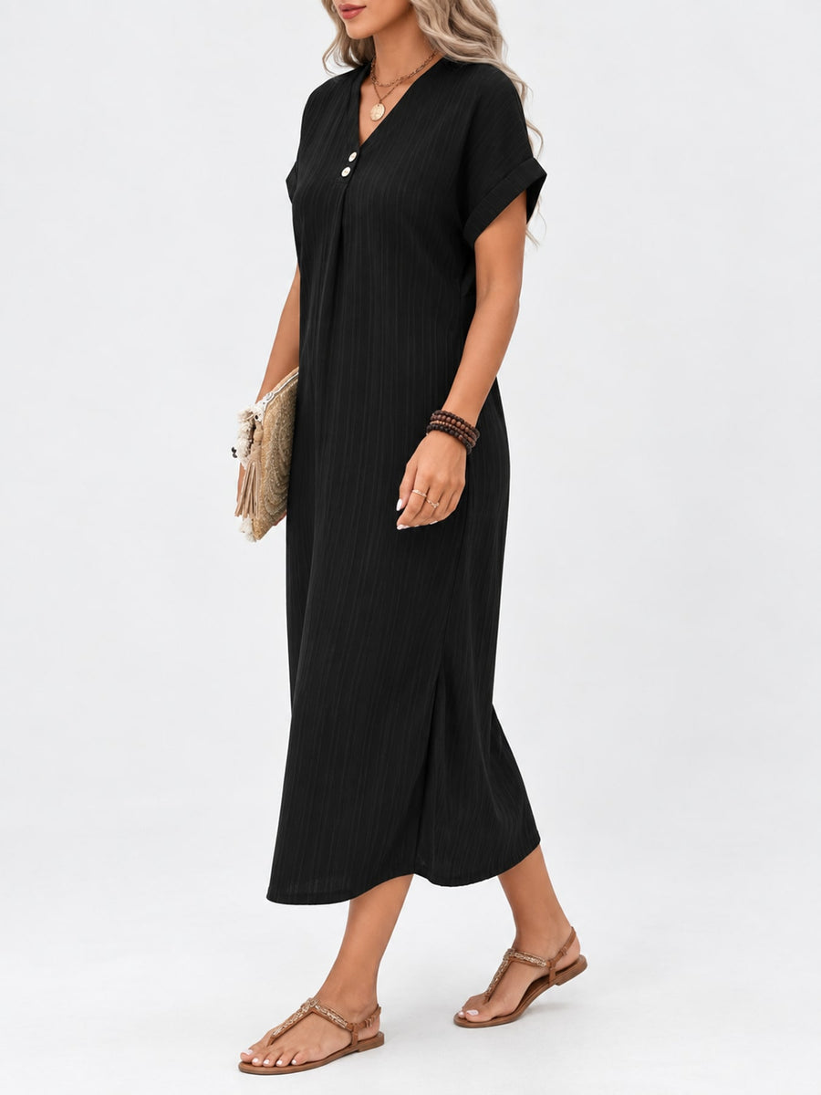 Green midi dress with ribbed and short sleeve