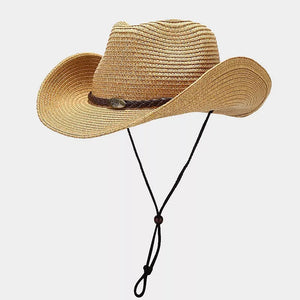 straw weaving Imported Size & hat in White with cowboy hat silhouette