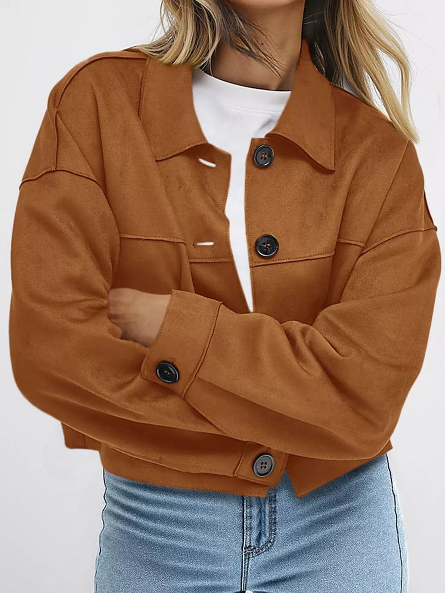 100% polyester Care instructions: Machine wash cold jacket in Coffee Brown with relaxed silhouette