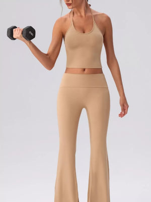 activewear set in Black with halter and long sleeve