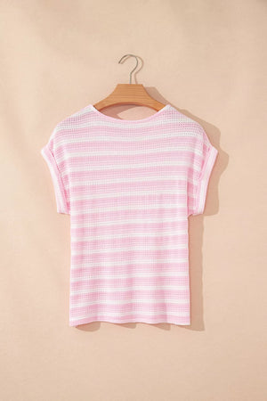 Striped Print Waffle Knit T Shirt option 7