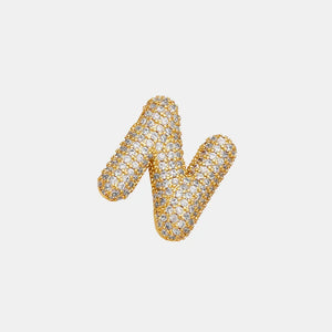 Puffed gold initial necklace with clear zirconia stones, Style N