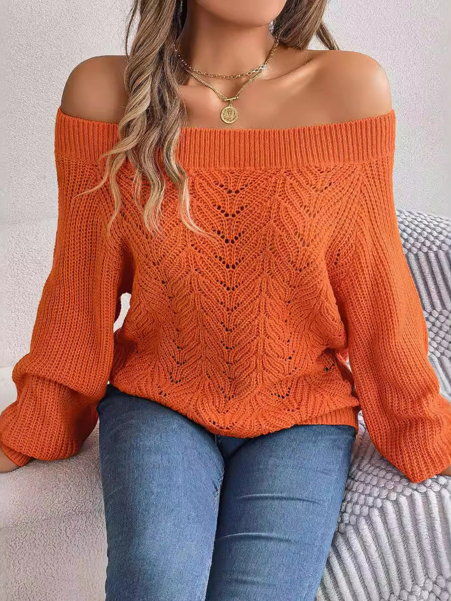 pullover sweater in Deep Rose with openwork knit and openwork