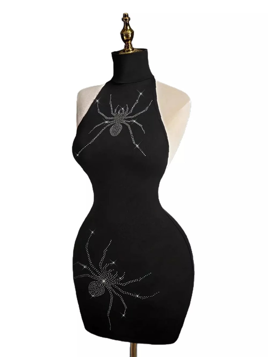 black bodycon dress with backless and sleeveless