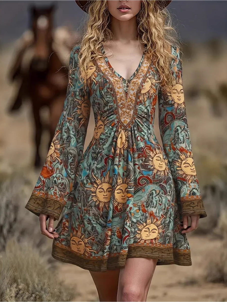 fit-and-flare dress in Black with paisley and ruched