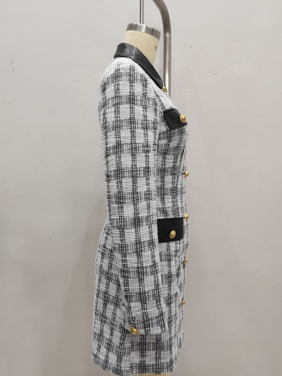 mini dress in Black with plaid and buttoned
