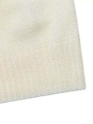 pullover sweater in ivory with dropped shoulder and hip-length