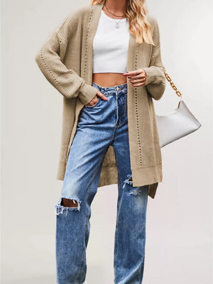 cardigan in cream with pocketed and tunic-length
